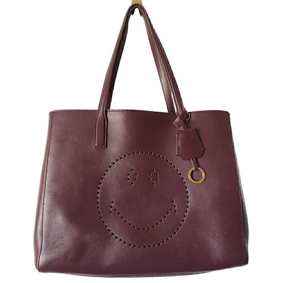 Anya Hindmarch Ebury Smiley Shopper Tote Small Leather Burgundy Perforated $1295 - Picture 3 of 15